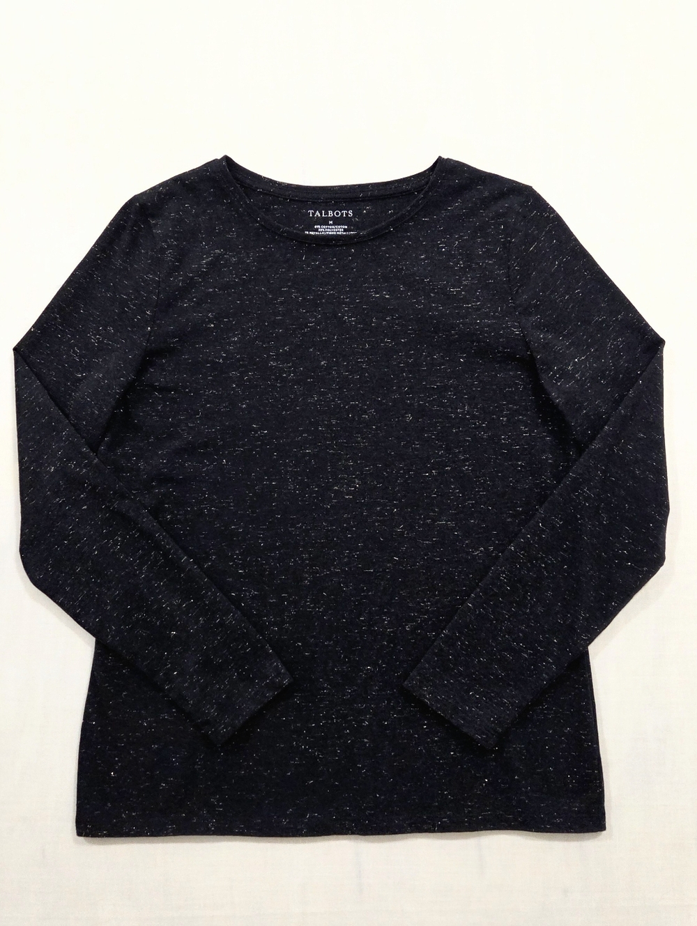 Talbots Black Shimmery Long Sleeve Crewneck Tee Medium| Sparkle Festive Party
